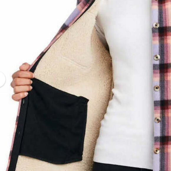 Sage Collective Sherpa Lined Button Up Shirt Women's Size S Plaid Purple/Pink - Picture 3 of 8